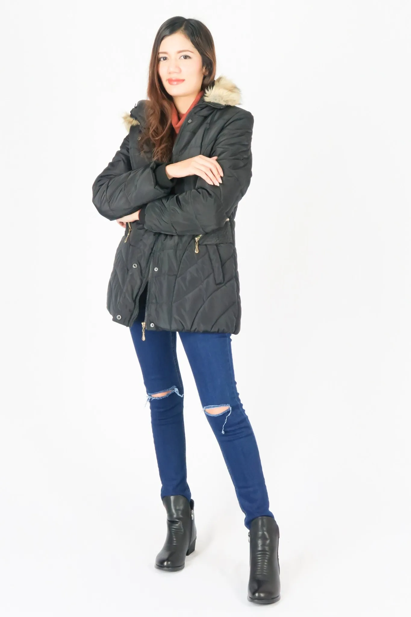 เสื้อโค้ทดาวน์ทรงสลิมบุขนหนาพิเศษ - Windproof Thick Chevron Down Coat