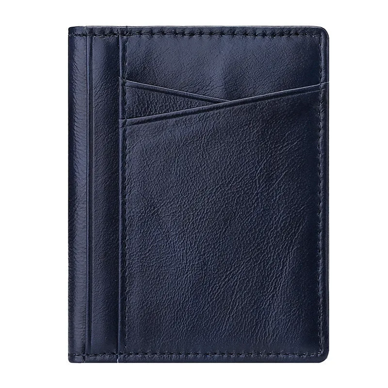 037S Slim Bifold Card Holder Cowhide Leather Passcase RFID Blocking Front Pocket Card Case