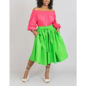 African Ankara Style Middi Skirt with Sash Woman Mid Length Skirt - Regular Size 4 to 18 / Plus Size 20 to 34
