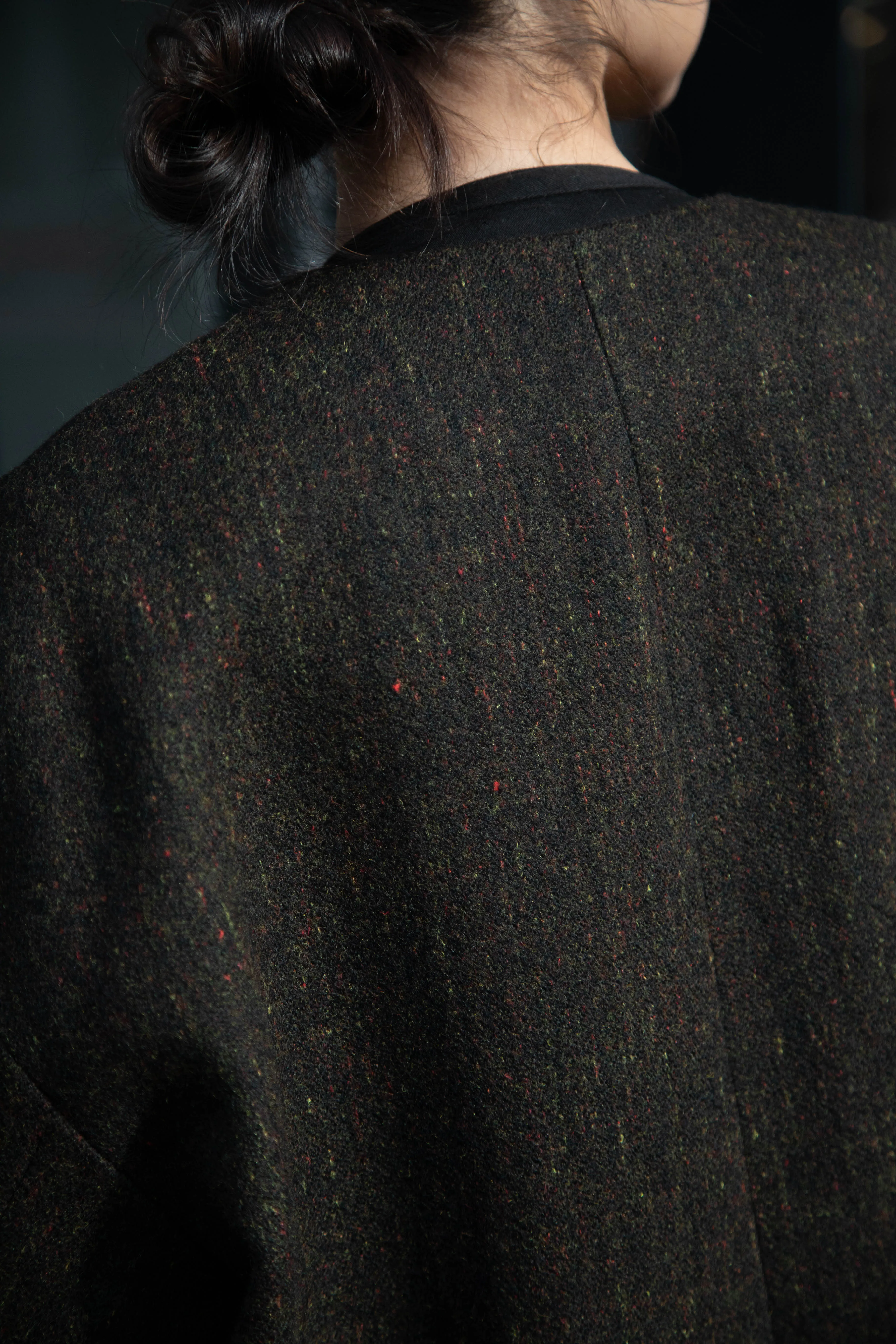 Arts & Science Tweed V-Neck Long Coat in Moss