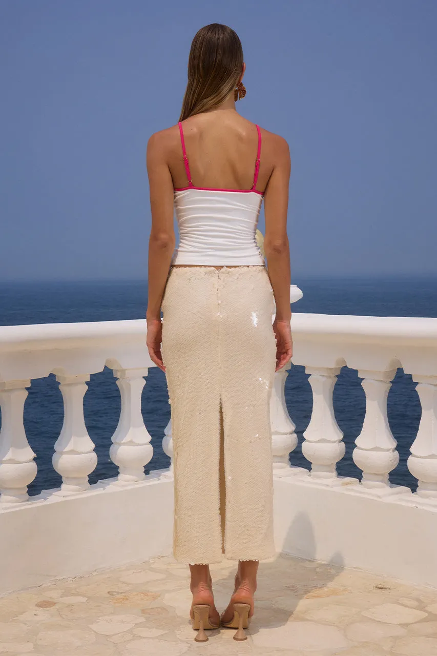 Athena Midi Skirt in Pearl