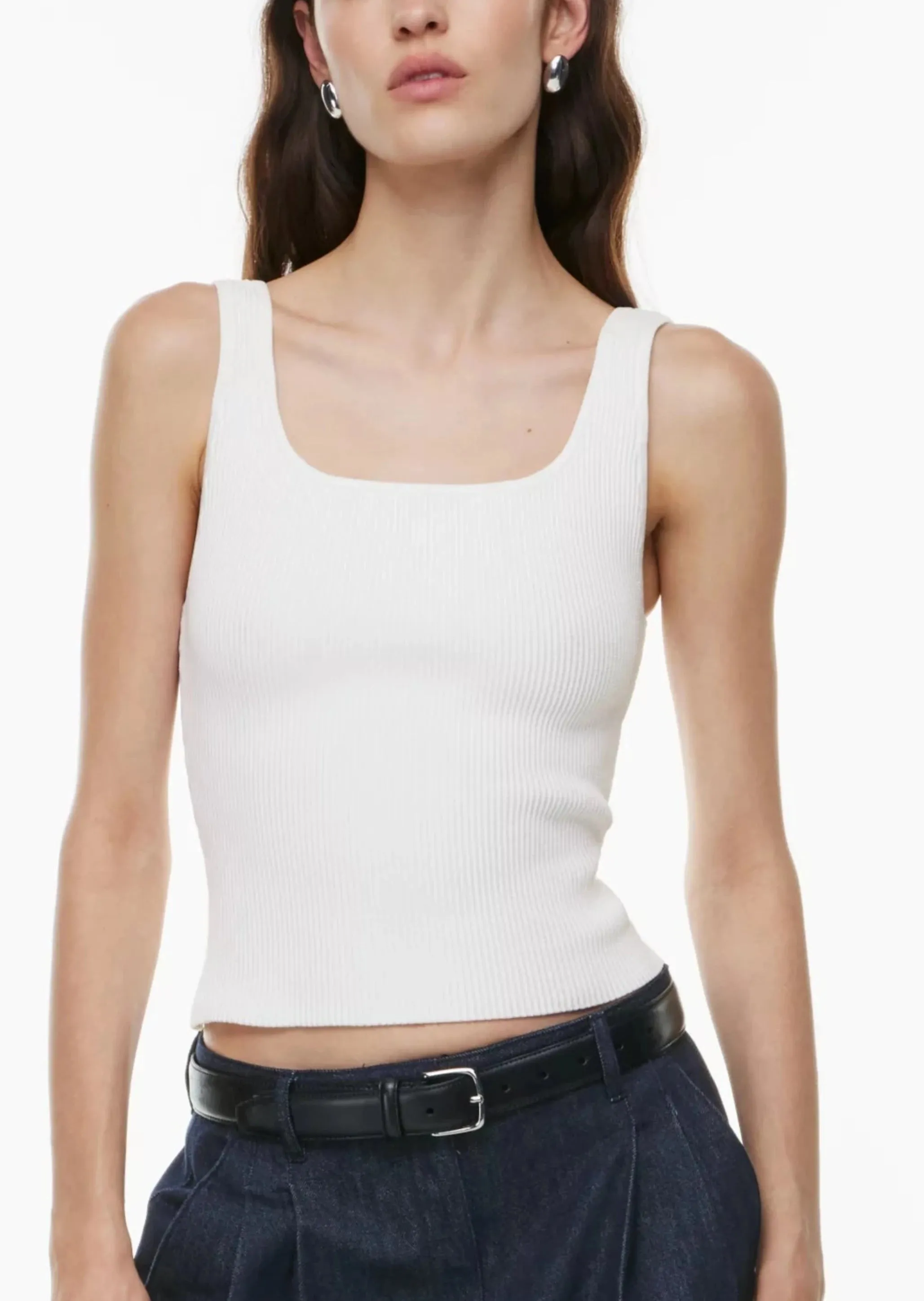 BABATON Women's white rib "Sculp Knit Square Neck Tank" top, S