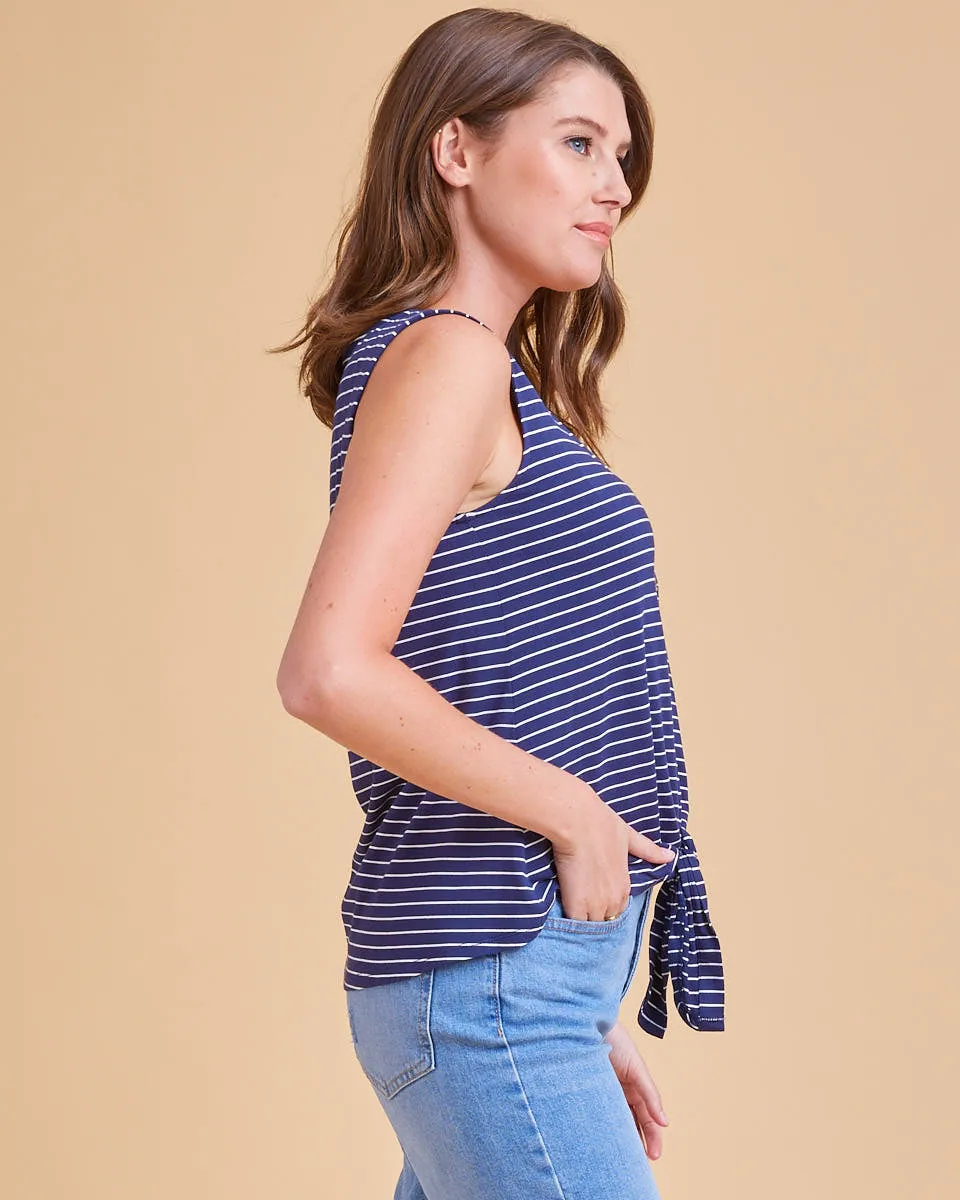 Bamboo Tie Front Nursing Tank - Navy Stripe