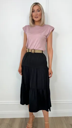 Black Midi Skirt with Belt