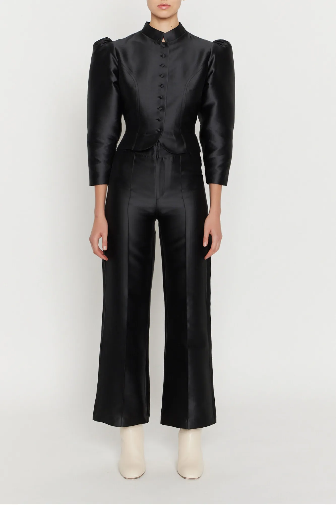 Black Satin Flared Pants