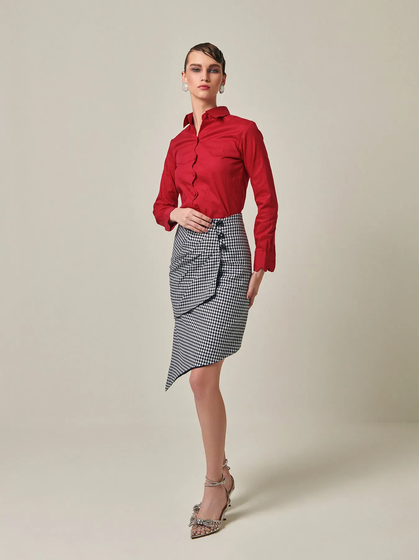 Black/Houndstooth Reversible Wrap Skirt