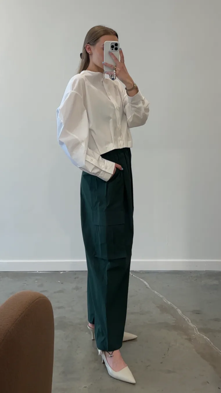 Bottle Green Wide Leg Cargo Pants