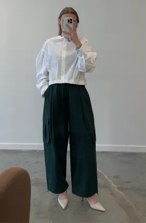 Bottle Green Wide Leg Cargo Pants