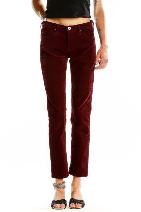 Burgundy Corduroy Straight Leg Pants