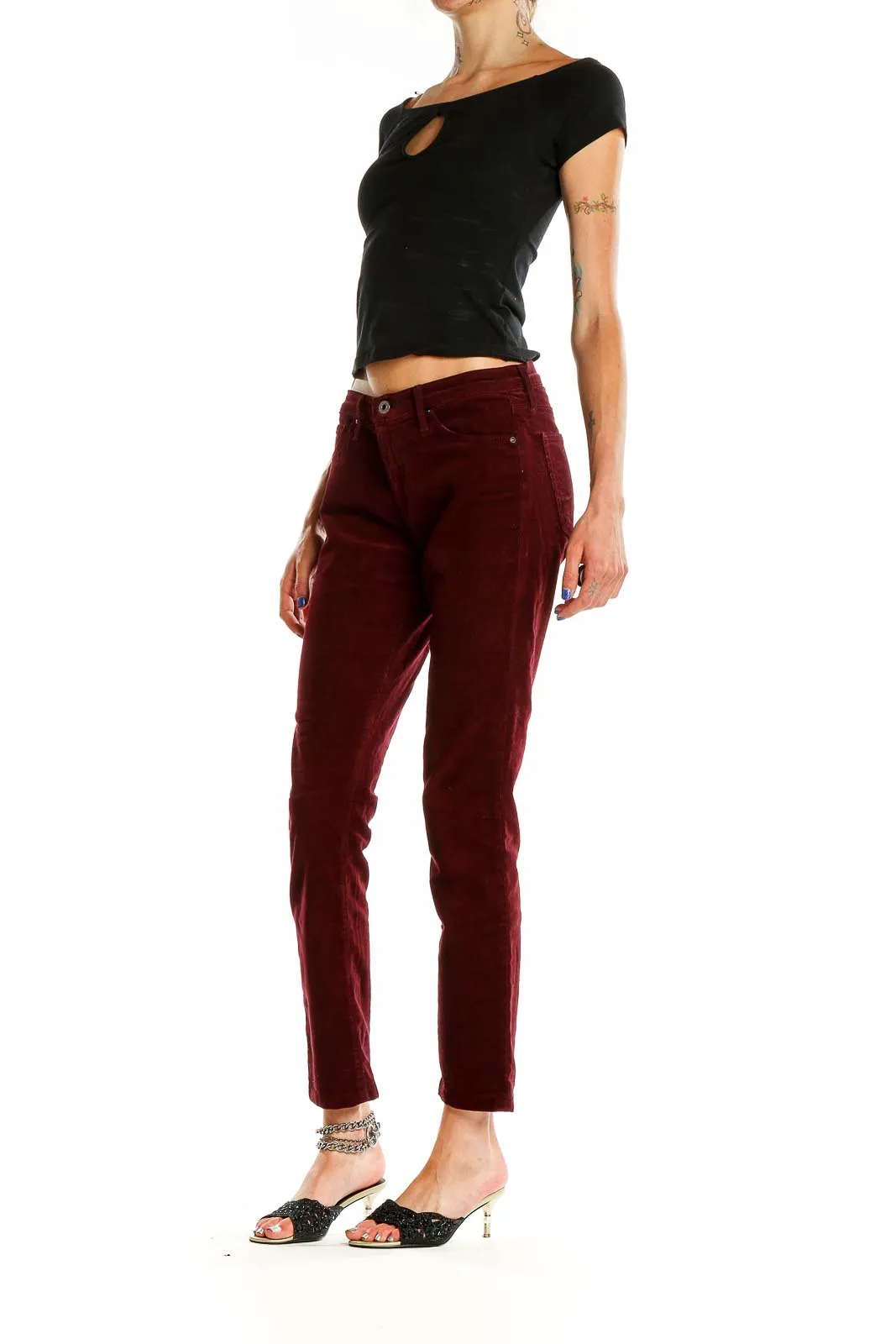 Burgundy Corduroy Straight Leg Pants