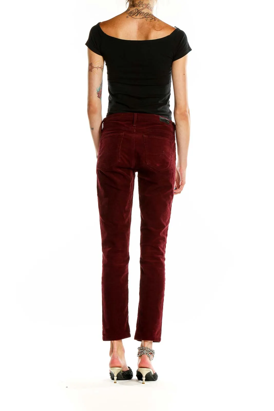 Burgundy Corduroy Straight Leg Pants