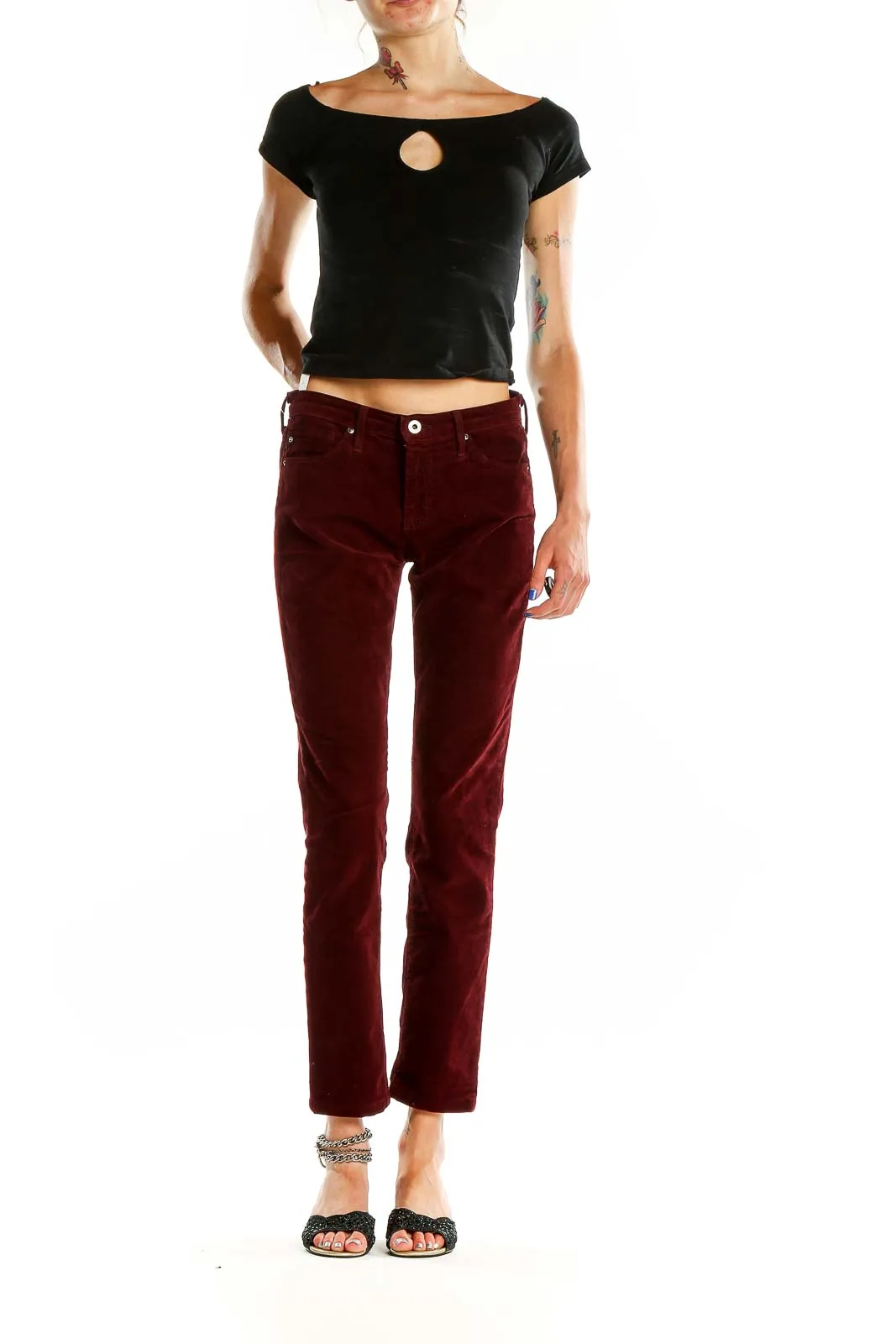 Burgundy Corduroy Straight Leg Pants