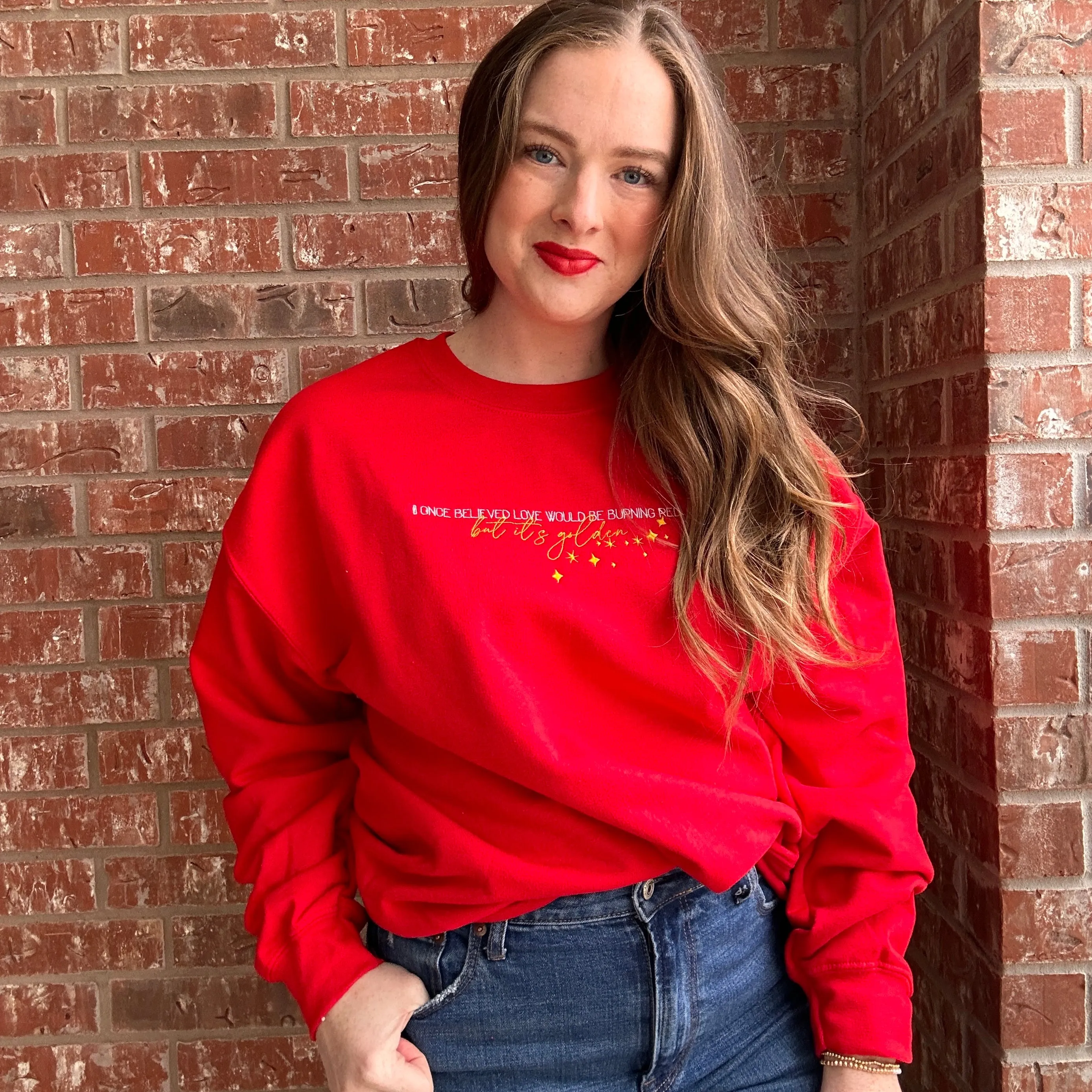 But It's Golden on Red Heavy Blend Sweatshirt