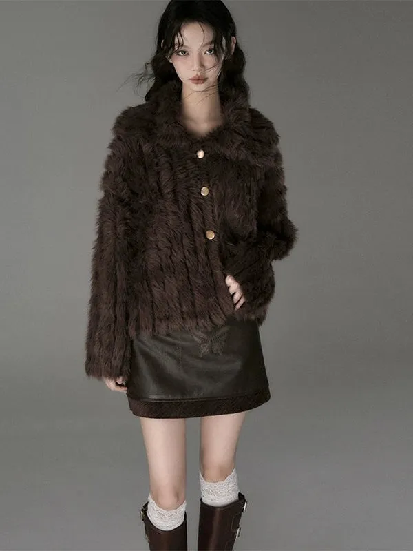 Chain Butterfly Raw Edge PU Leather Skirt