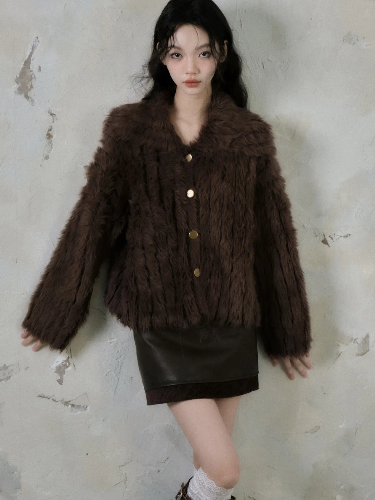 Chain Butterfly Raw Edge PU Leather Skirt