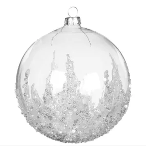 Clear with Iced Stones Glass Ball Ornament
