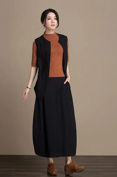 Cotton and linen skirt midi skirt Lantern skirt autumn skirt  J084-3
