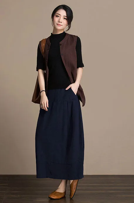 Cotton and linen skirt midi skirt Lantern skirt autumn skirt  J084-3