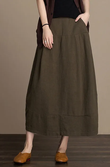 Cotton and linen skirt midi skirt Lantern skirt autumn skirt  J084-3