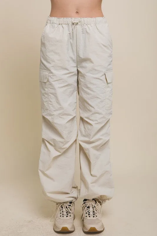 Cream Elastic Cargos