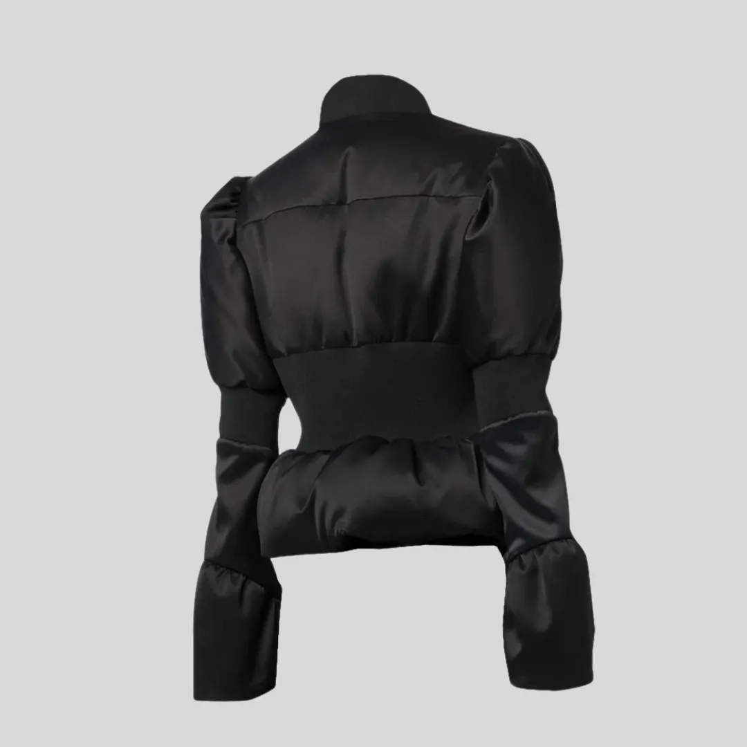 Cropped Down Jacket with Tailored Waist - Black