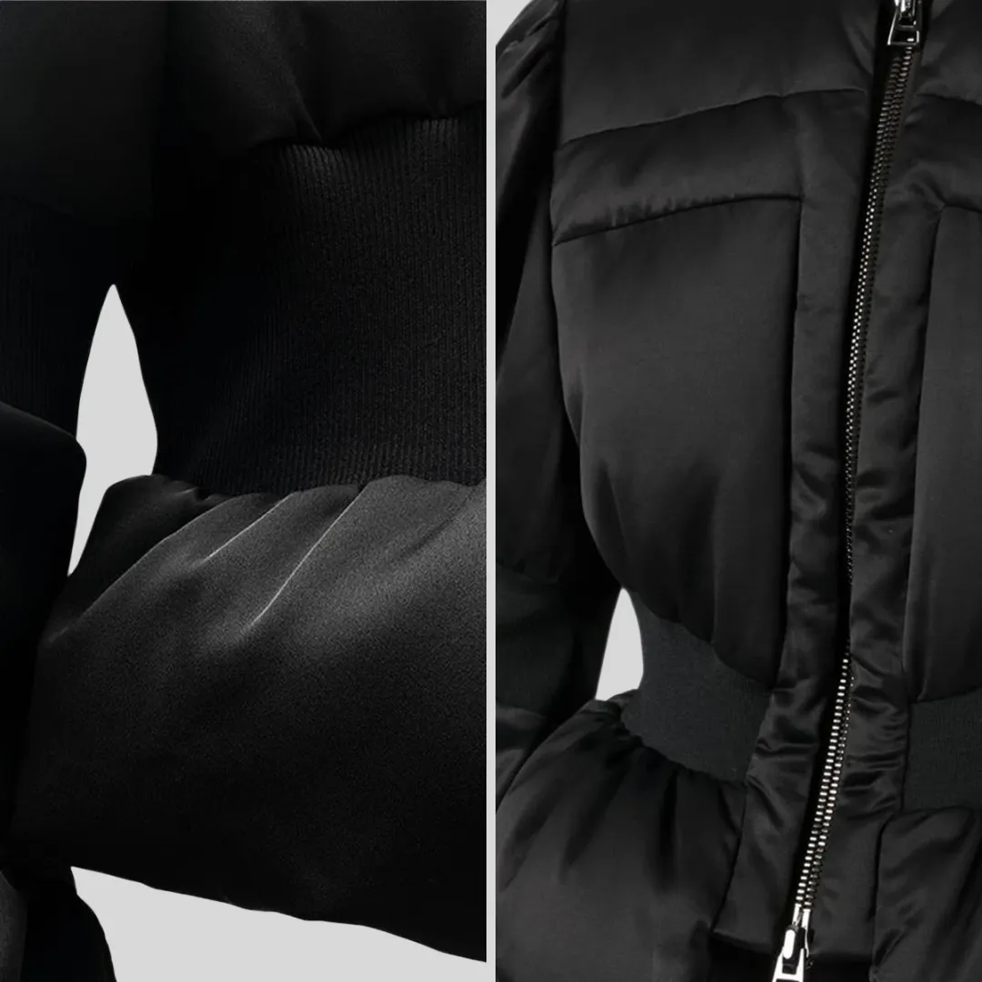 Cropped Down Jacket with Tailored Waist - Black