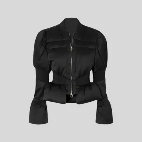 Cropped Down Jacket with Tailored Waist - Black