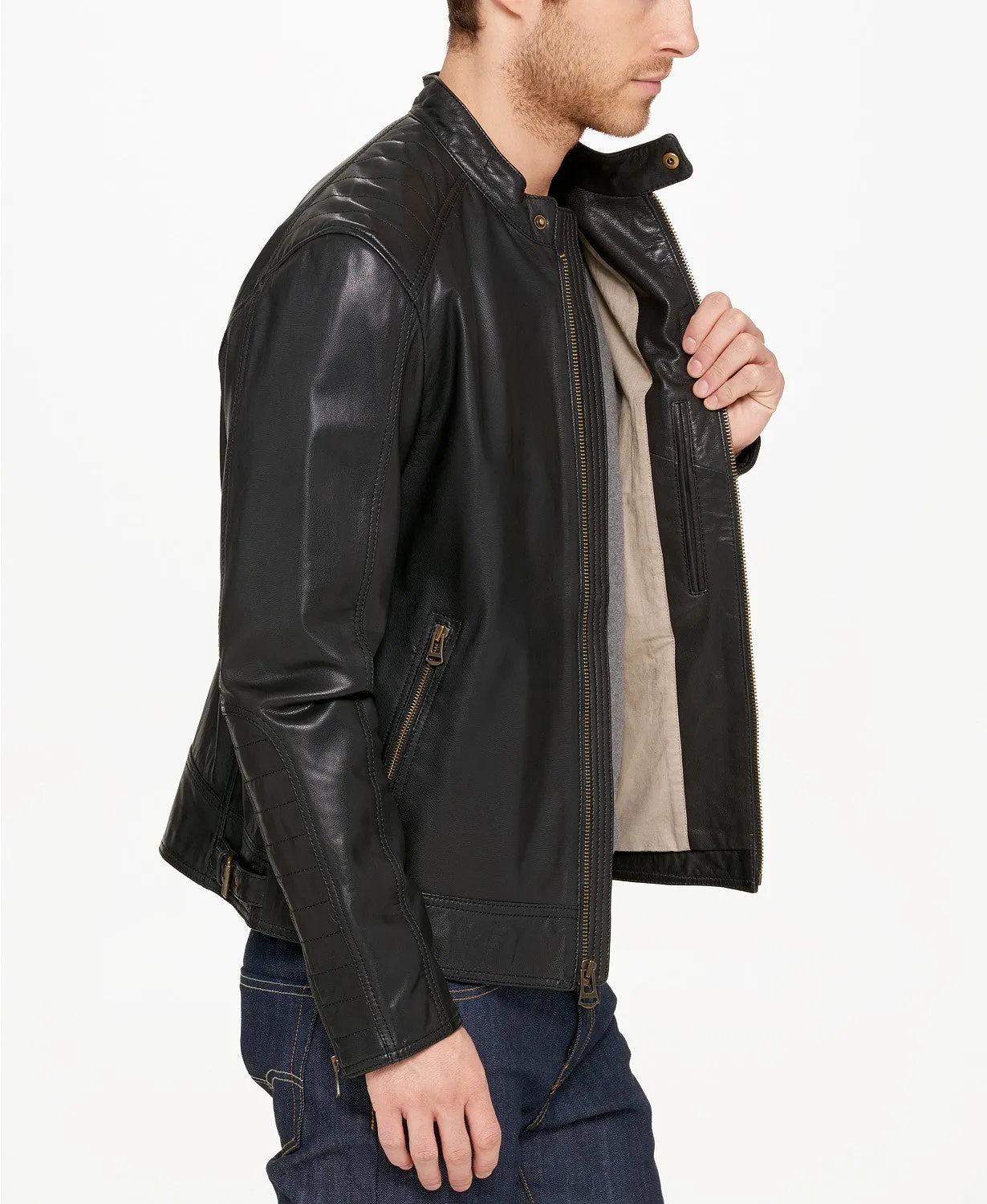 Cuty Black Leather Jacket Men Biker Motorcycle