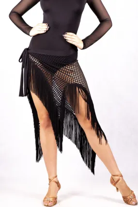 Dancebox Fringe Wrap Latin Skirt in Black