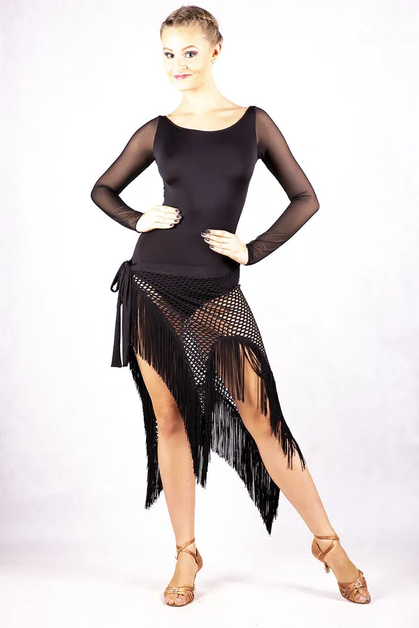 Dancebox Fringe Wrap Latin Skirt in Black