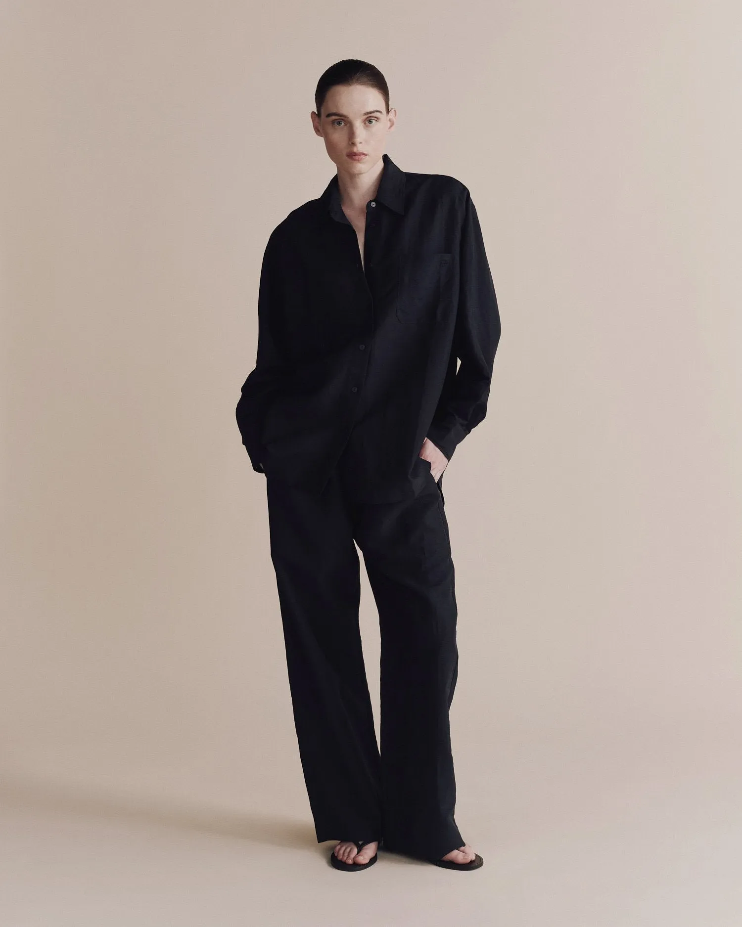Dark Navy Silk Linen Oversized Shirt