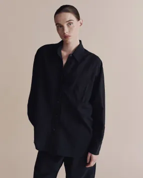 Dark Navy Silk Linen Oversized Shirt