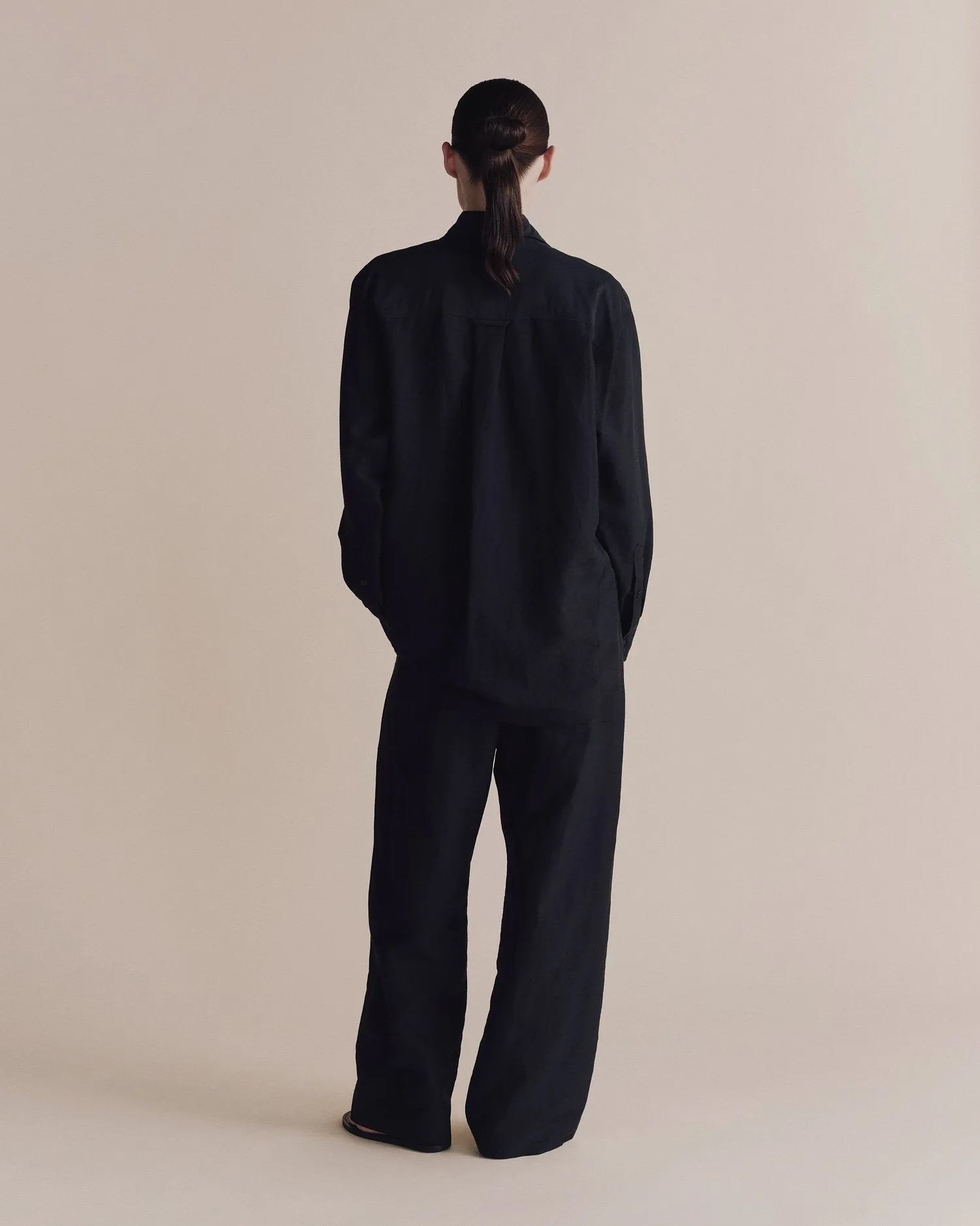 Dark Navy Silk Linen Oversized Shirt