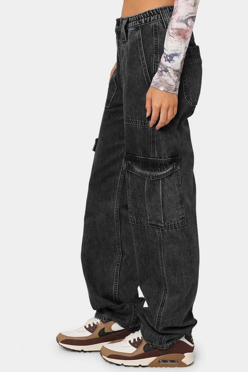 DENIM SEMI ELASTIC DESIGN CARGO PANTS_CWJP0180