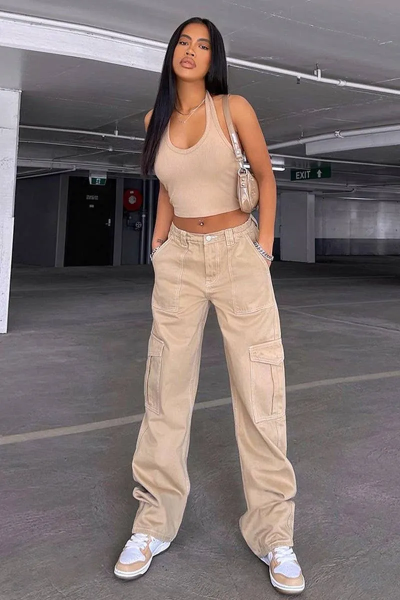 DENIM SEMI ELASTIC DESIGN CARGO PANTS_CWJP0180