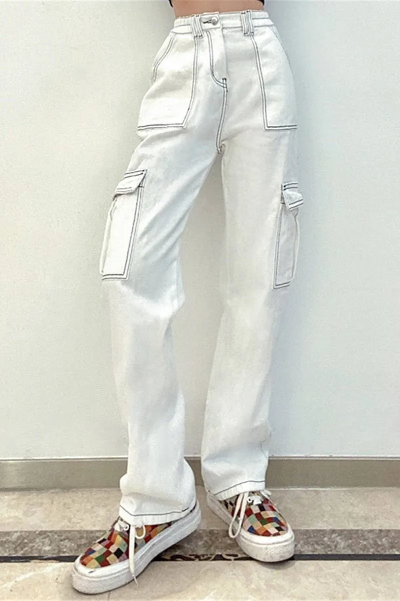 DENIM SEMI ELASTIC DESIGN CARGO PANTS_CWJP0180
