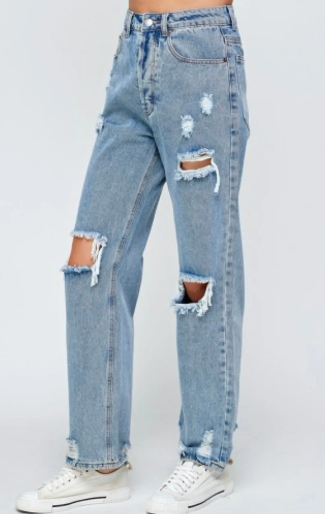 Destroyed Denim High Waist Straight Leg Jeans