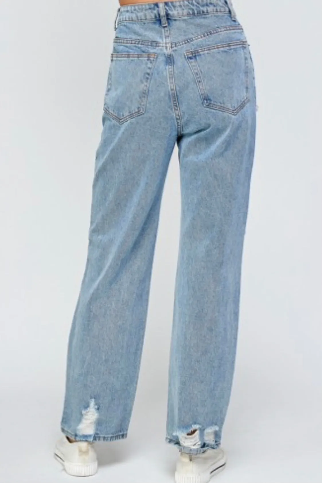 Destroyed Denim High Waist Straight Leg Jeans