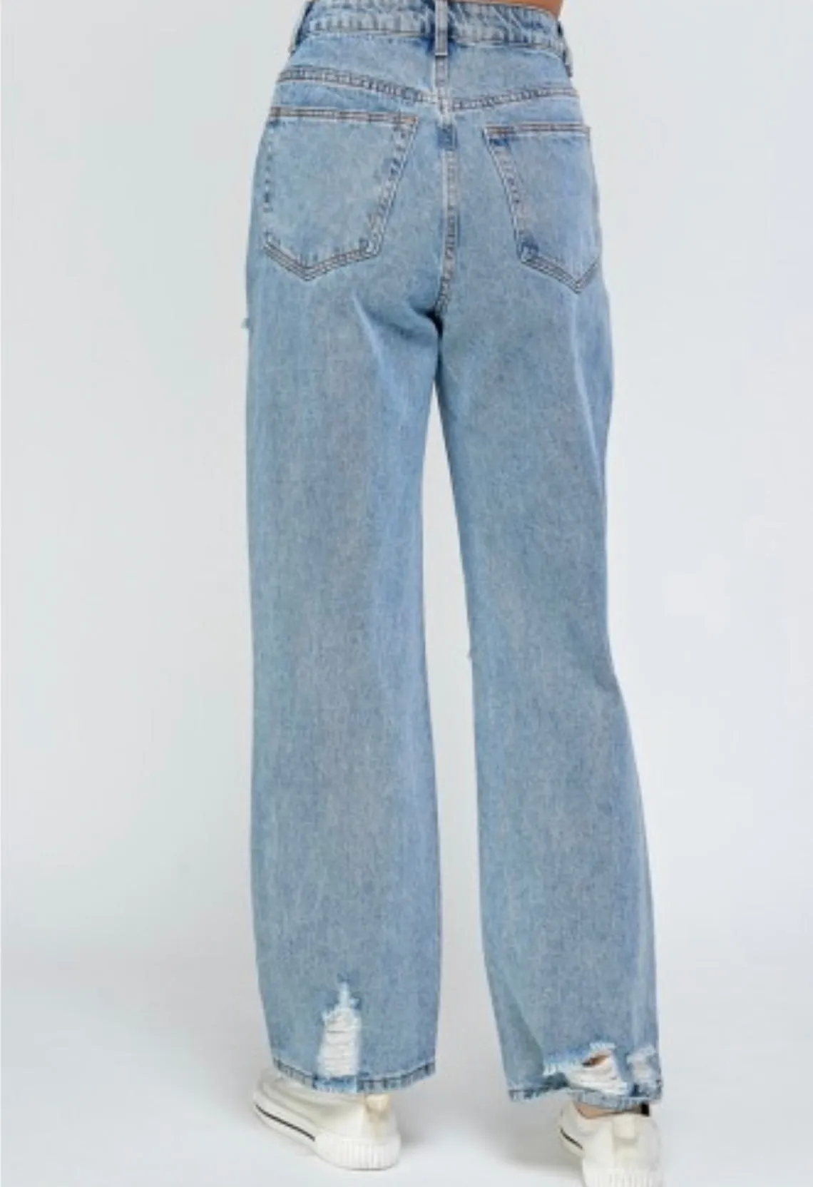 Destroyed Denim High Waist Straight Leg Jeans