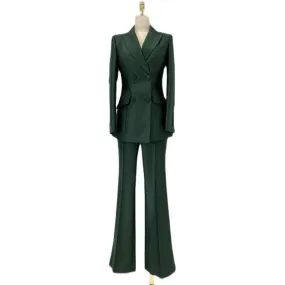 Double-Breasted Flared Pant Suit - Two-Piece Women Suit