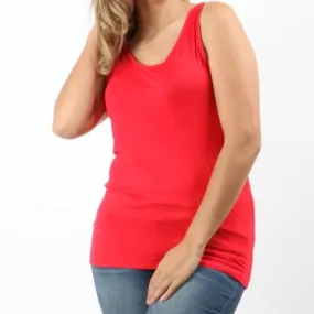 Double Scoop Tank Top in Red PLUS