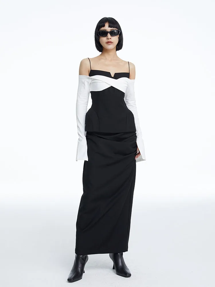 Drape I-line Waist-mark Long-Skirt
