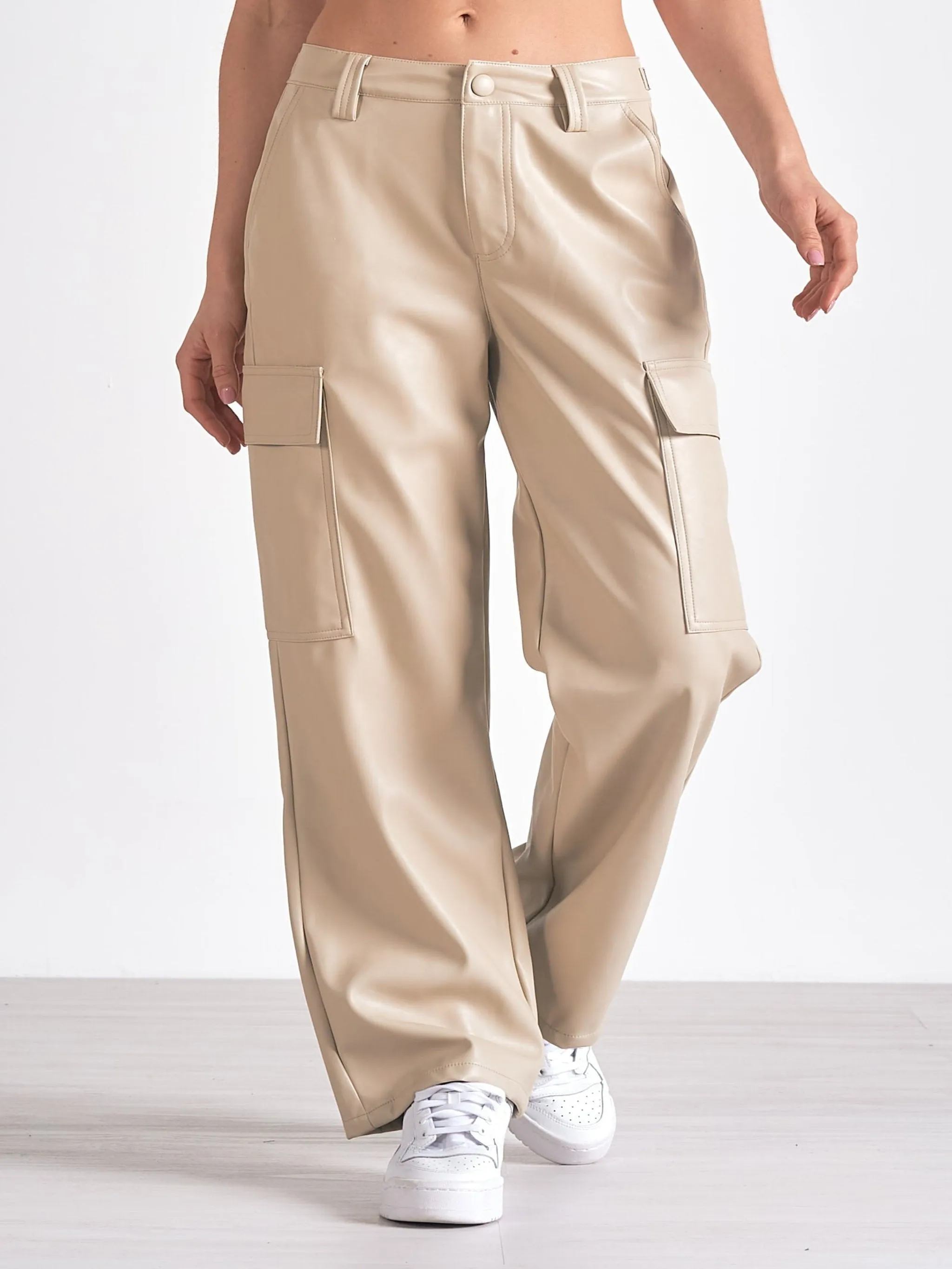 Elan Cargo Leather Pants - Cream