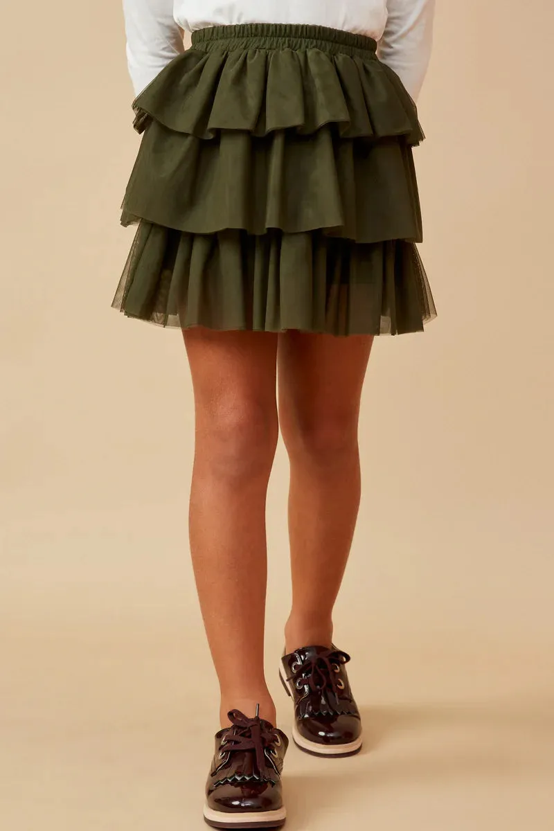 Elastic Waist Tiered Mesh Skirt