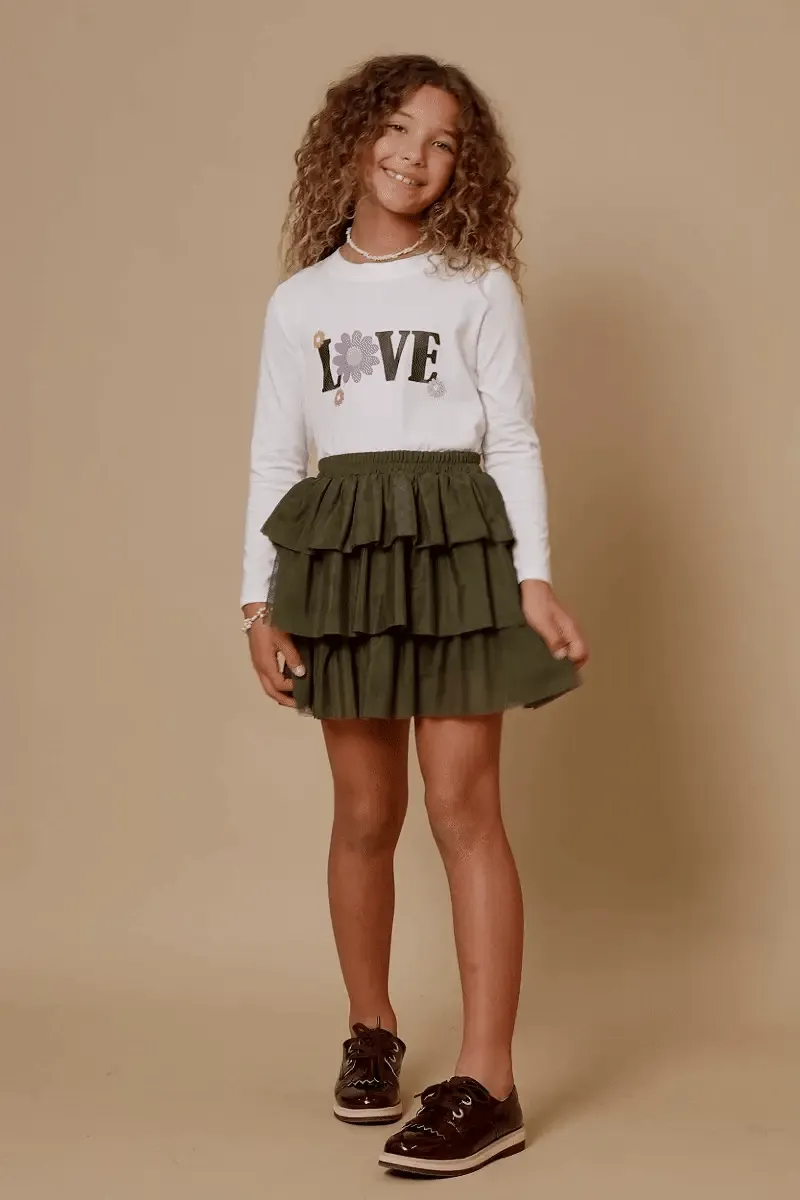 Elastic Waist Tiered Mesh Skirt