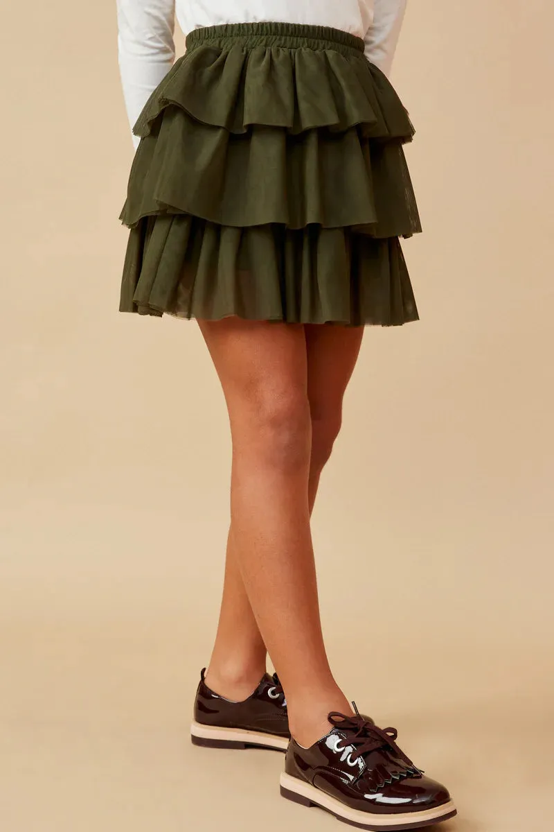 Elastic Waist Tiered Mesh Skirt