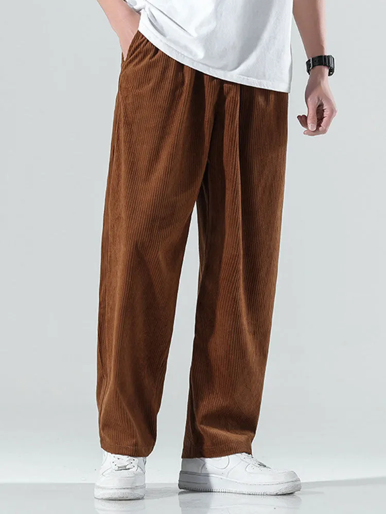 Elastic Waistband Corduroy Pants
