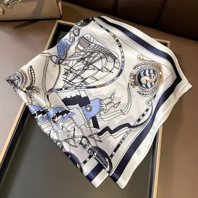 Elegant 100% Silk Square Scarf – Nautical Pattern