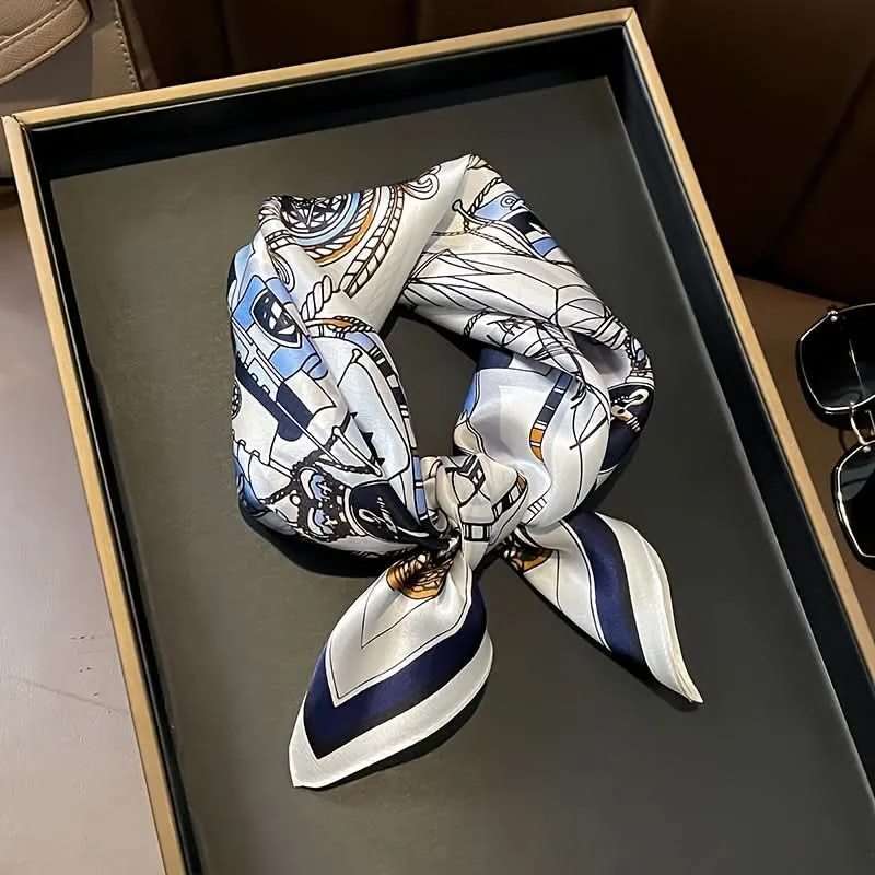 Elegant 100% Silk Square Scarf – Nautical Pattern