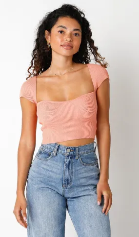 Emma Melon Cap Sleeve Sweater Crop Top